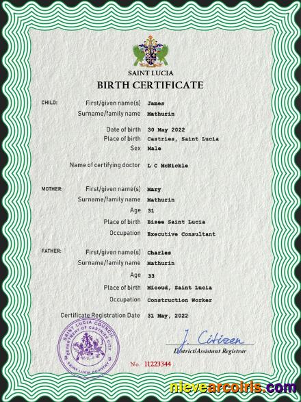 Saint Lucia vital record birth certificate